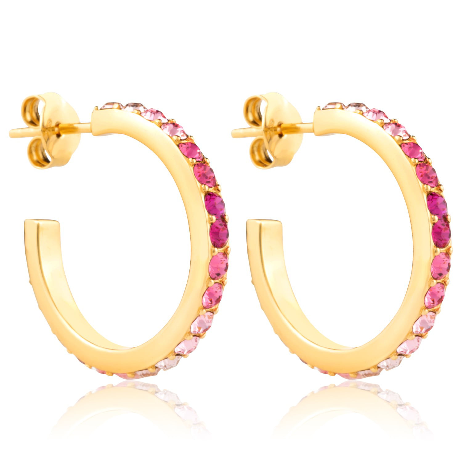 13mm 18Kt Yellow Gold Pink Eye Hoop Earrings