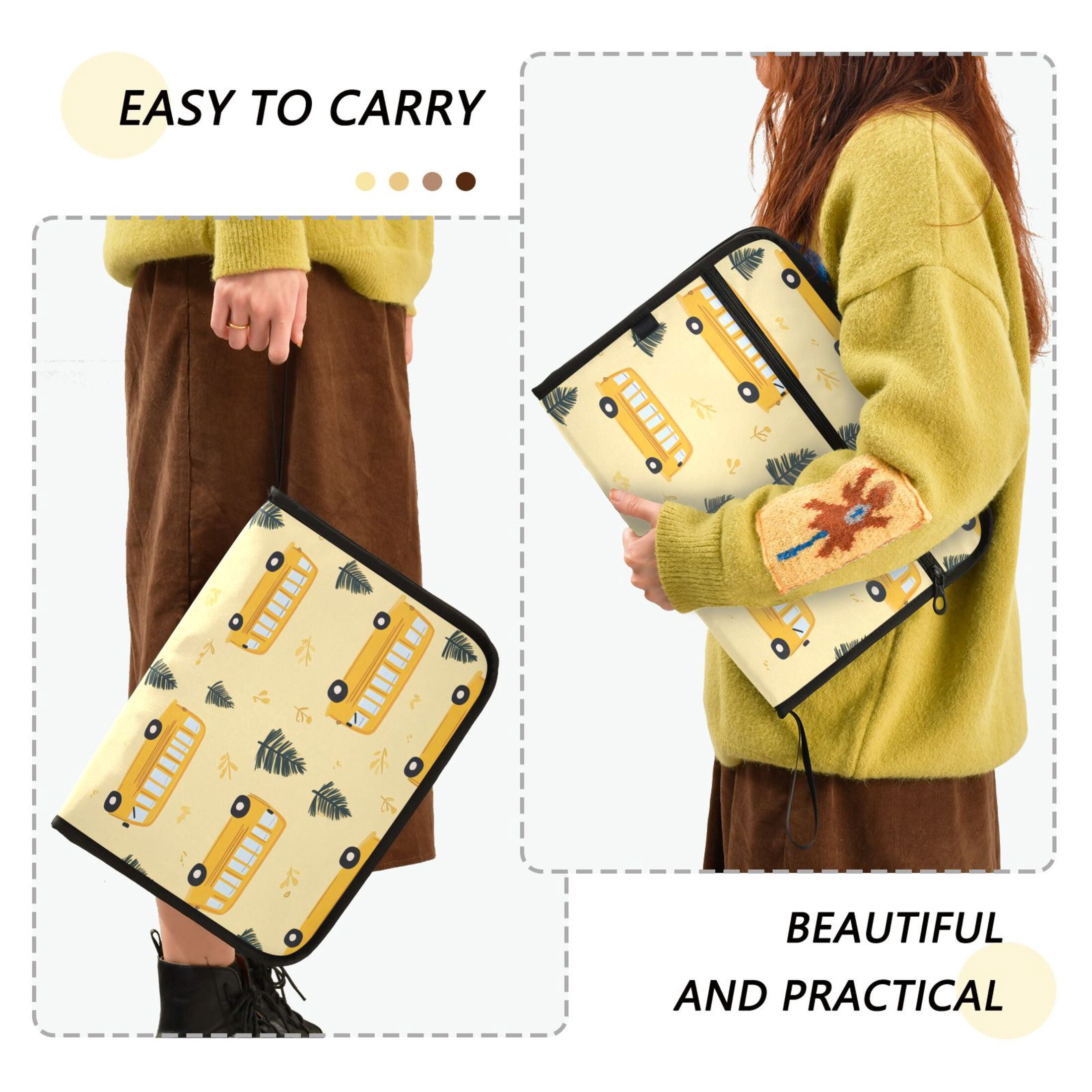 WOBOGO Yellow Kindergarten School Bus Pattern Expanding File Folder Letter Size Accordion Filing Organizer 13 Pocket Separate Organ Pocket