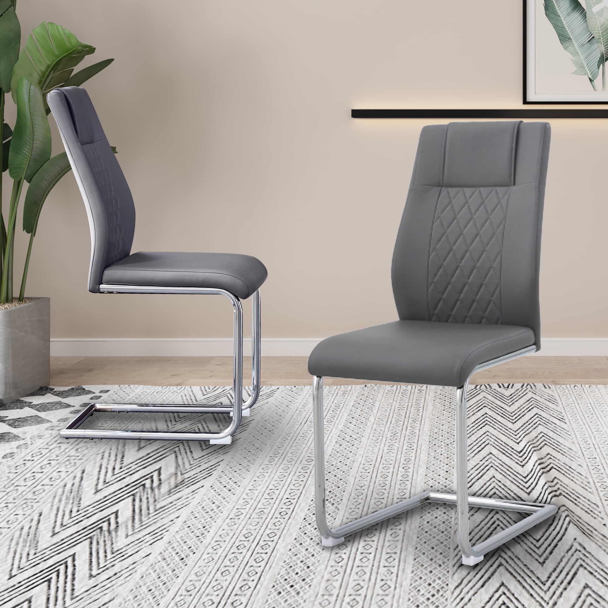 Set of 2 Faux Leather Dining Chairs, Living Room Side Chairs with