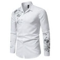 thumbnail image 3 of Camisa de manga larga con estampado floral para hombre - Mezcla de poliéster, ropa informal para el día a día, 3 of 7