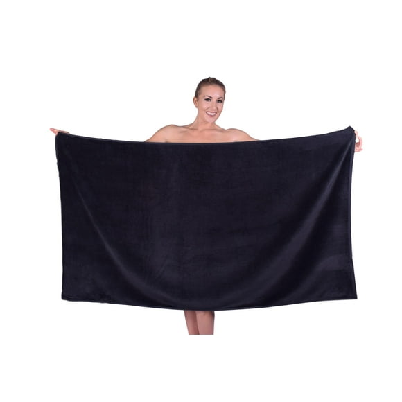 Puffy Cotton Large Terry Velour Cotton Beach Towel Soft Bath Towel - Black