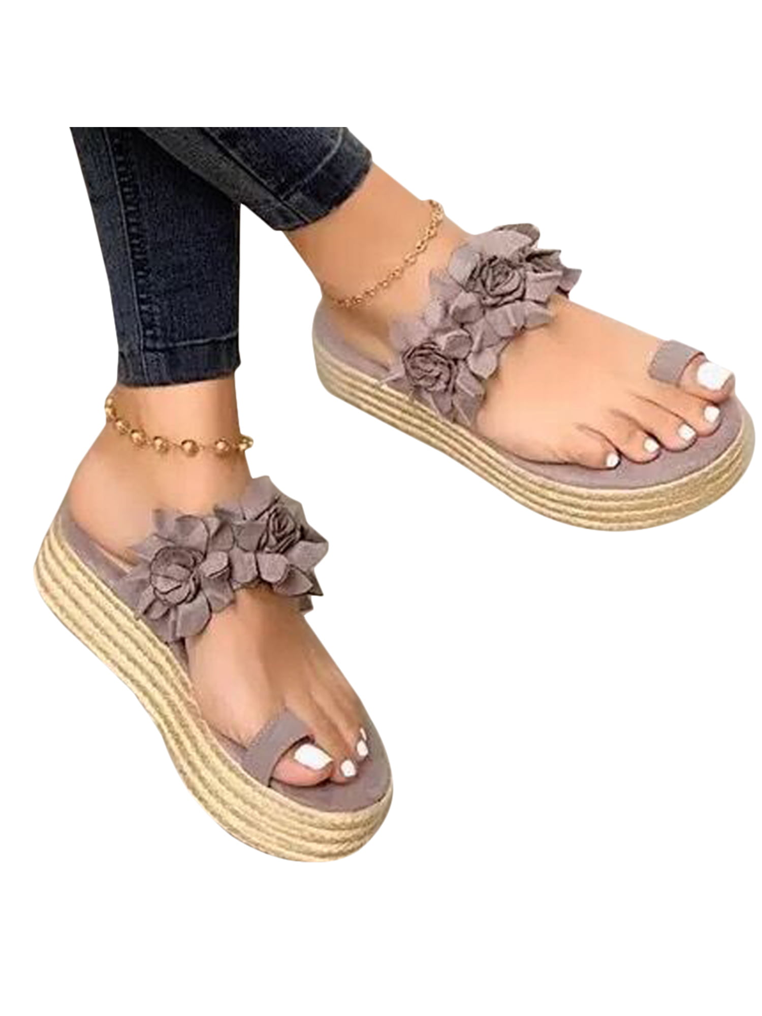 Women Wedge Sandals Platform Flower Slipper Casual Beach Holiday Flip Flops Shoe 