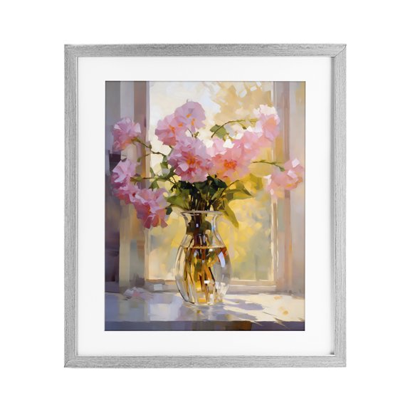 Stupell Industries Contemporary Pink Flowers in Sunlit Vase Gray Framed Print Under Glass, 13 x 16, by Creative Studio