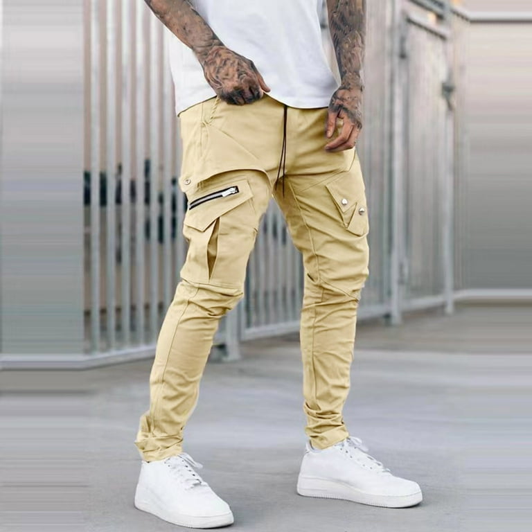 fvwitlyh Gym Pants Men Men's Cotton Relaxed Fit Full Elastic Waist Twill  Pants