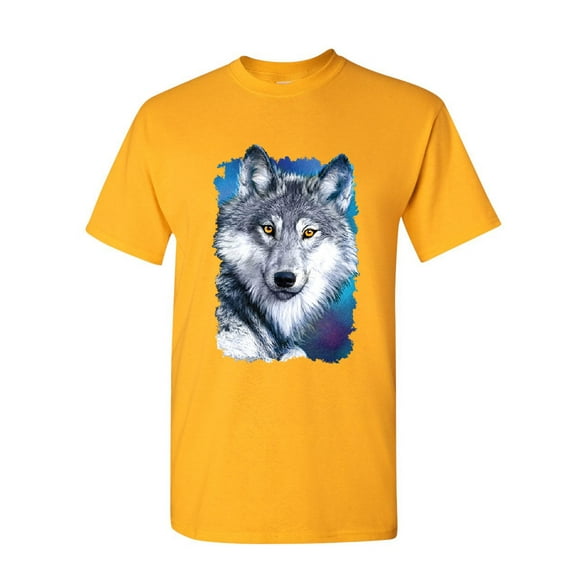 Tee Hunt White Wolf Head T-Shirt Into The Wild Wildlife Howl Wolf Pack Mens Shirt, Yellow, X-Large