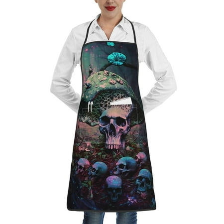 

Matuu Forest Mushroom Skull for Adjustable Cooking Aprons for Women with Pockets Kitchen Aprons for Men Water and Oil Resistant