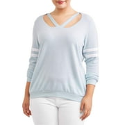 Eye Candy Juniors' Plus Size V-Neck Cutout Varsity Sweatshirt