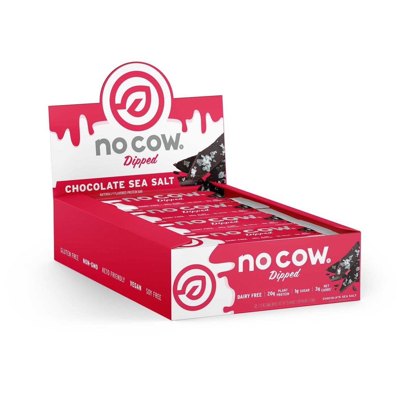No Cow Dipped Protein Bars, Chocolate Sea Salt, Box of 12
