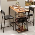thumbnail image 3 of Bingirl Retro Handmade Wooden Dining Table Set: 2 Upholstered Chairs, Bistro with Storage Rack, Metal Frame, Ideal for Apartment Kitchens, 3 of 5