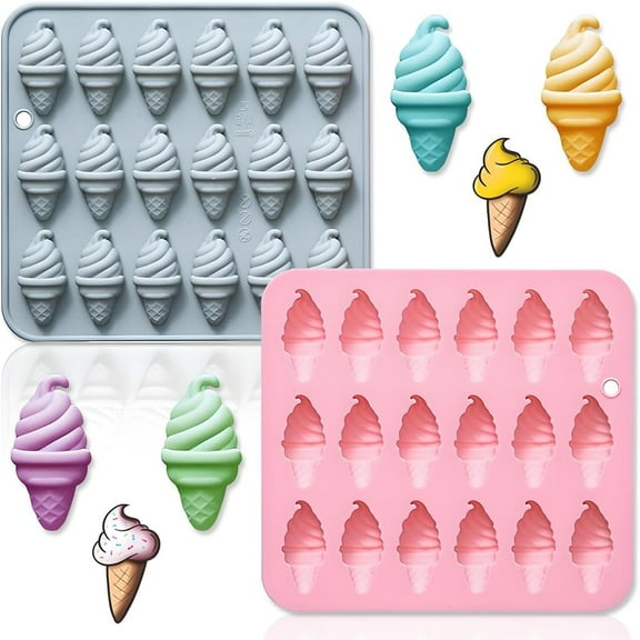 ABCISI 2 Pack Mini Ice Cream Cone Silicone Mold, 18 Cavity 3D Small Ice-cream Molds Tray, DIY Baking Decorating Tools for Chocolate Gummy Candy Jello Fondant Dessert Resin Clay