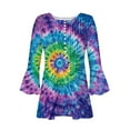 thumbnail image 4 of CYMMPU Loose Fit Button V Neck Flare Sleeve Summer Fashion Shirts 3/4 Sleeve Blouses for Women Dressy Casual Tie Dye Tunic Tops Spring Tops Empire Waist A Line T-Shirts Multicolor S, 4 of 5