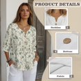 thumbnail image 6 of Xoenoiee Green Ferns Leaves Print Women's Vintage Linen Tops 3/4 Sleeve Boho Summer Graphic Tees Tunic Shirts Casual Loose Button Blouses, Size S, 6 of 7