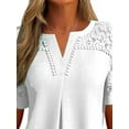 thumbnail image 3 of DYMADE Solid Color V-Neck Lace Hollow Women's Top Short-Sleeved Blouse, 3 of 4