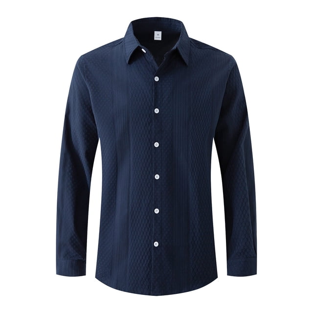 HAiming Mens Solid Color Knitted Shirts Lapel Long Sleeve Button down Tops Fall Plus Size Casual Work Office Blouse