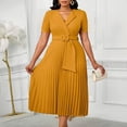 thumbnail image 2 of AURA Plus Size Summer V Neck Pleated A Line Dress High Waist Elegant Midi Party Dress XL XXXL, 2 of 10