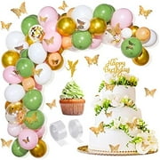 154 Pcs Fairy Birthday Party Decoration Butterfly Balloon Garland Arch Kit Confetti Latex Balloons Glitter Fairy Cake Topper for Birthday Baby Shower Party Decoration