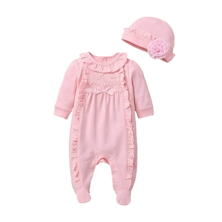 

Princess Baby Girl Clothes Set Long Sleeve Romper Footwear and Hat 2Pcs Outfits