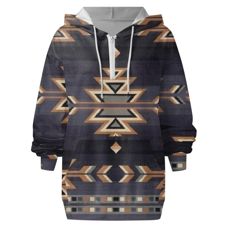 Womens Aztec Half Zip Up Hoodies Sweatshirt,Women's Casual Aztec Geometric  Zipper Collar Drawstring Pullover Sweatshirt 2023