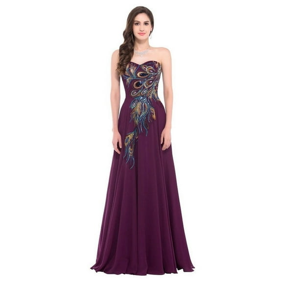 Vicky and Lucas - Modern Style Strapless Embroidery Tulle Gown - Elegant Dress for Special Occasions (Burgundy, XS)