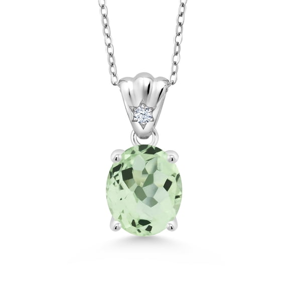 Gem Stone King 3.20 Cttw Oval Green Prasiolite 925 Sterling Silver Pendant Necklace for Women | Oval 11X9MM | Gemstone Birthstone | With 18 inch Chain