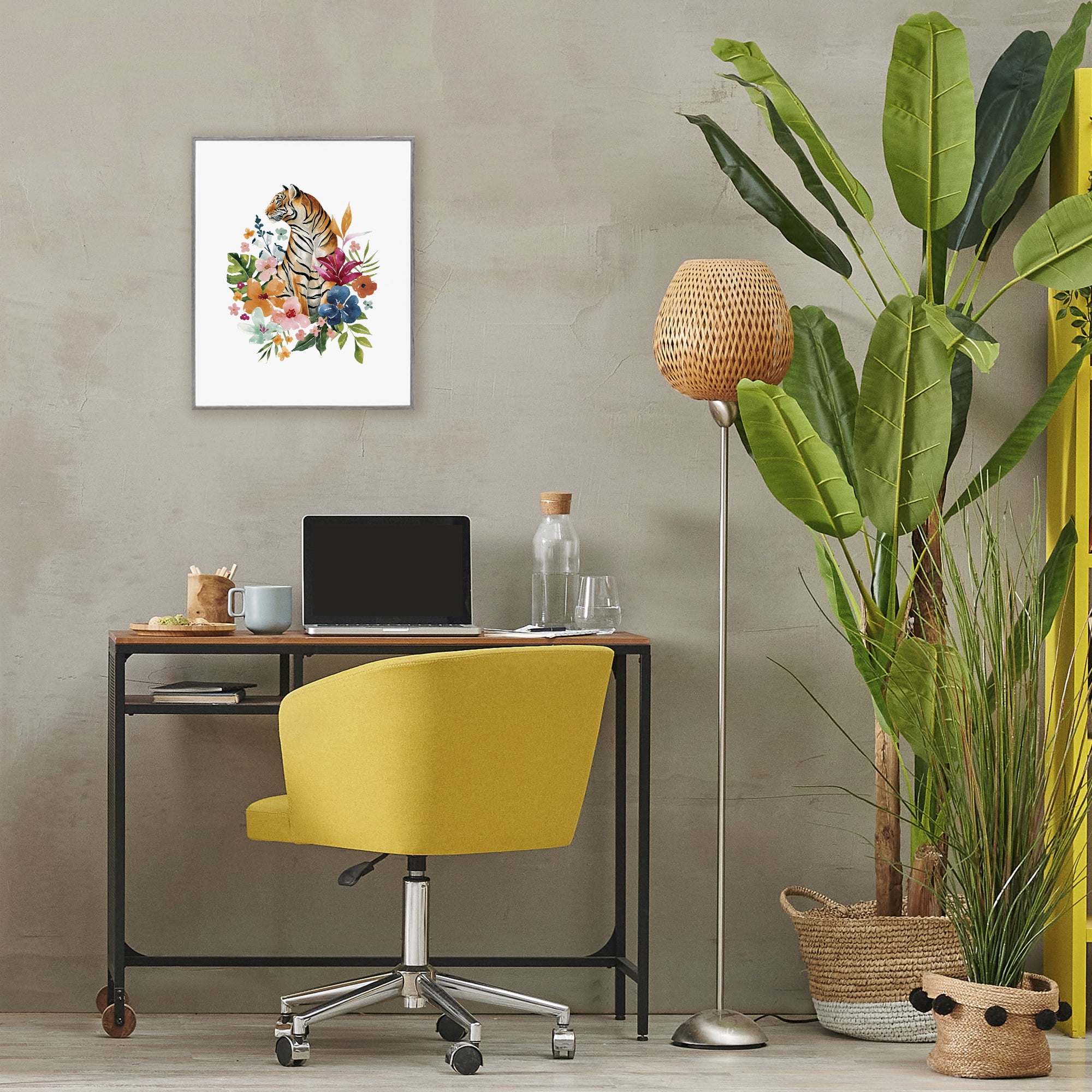 Stupell Industries Tropical Jungle Tiger Gray Framed Giclee Art, design by Bethany Sandoval