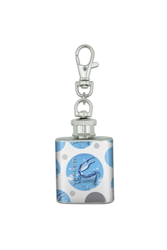 Cancer Zodiac Stainless Steel 1oz Mini Flask Key Chain