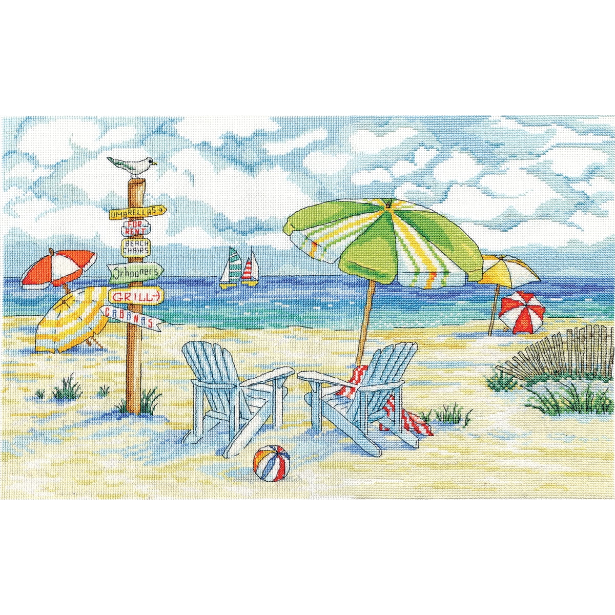 Beach Signs Counted Cross Stitch Kit, 11" x 18", 14Count