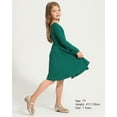 thumbnail image 3 of Stelle Long Sleeve Casual Sundress A-Line Twirly High Waisted Knee Length Flare Swing Cross Back Skater Dress for Girls,Green,5T, 3 of 7