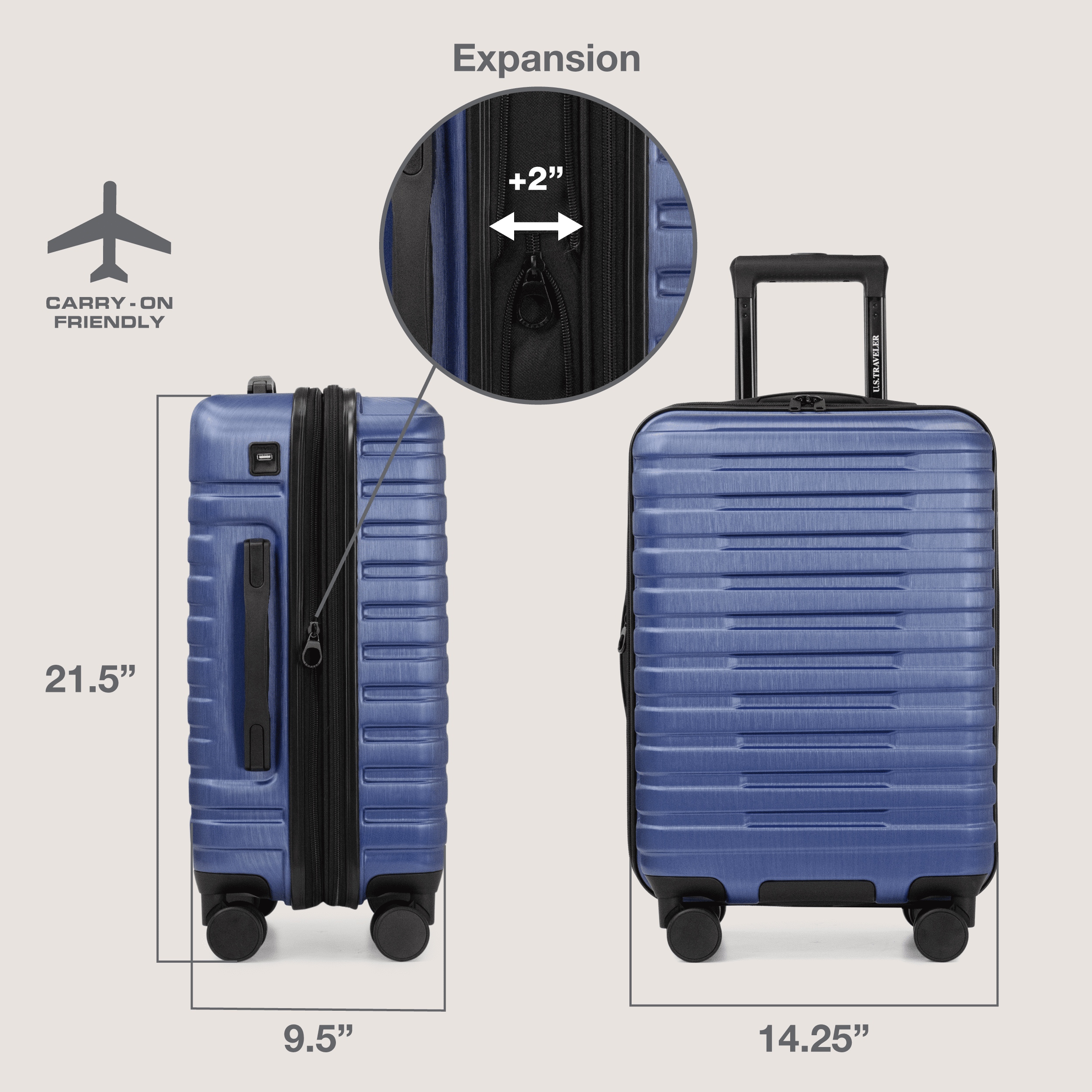 U.S. Traveler Boren 22" Carry-on Hardside Suitcase Travel Luggage with Spinner Wheels, Navy