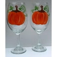 2 Pumpkin Stemmed Hand Painted Wine Glasses Set
