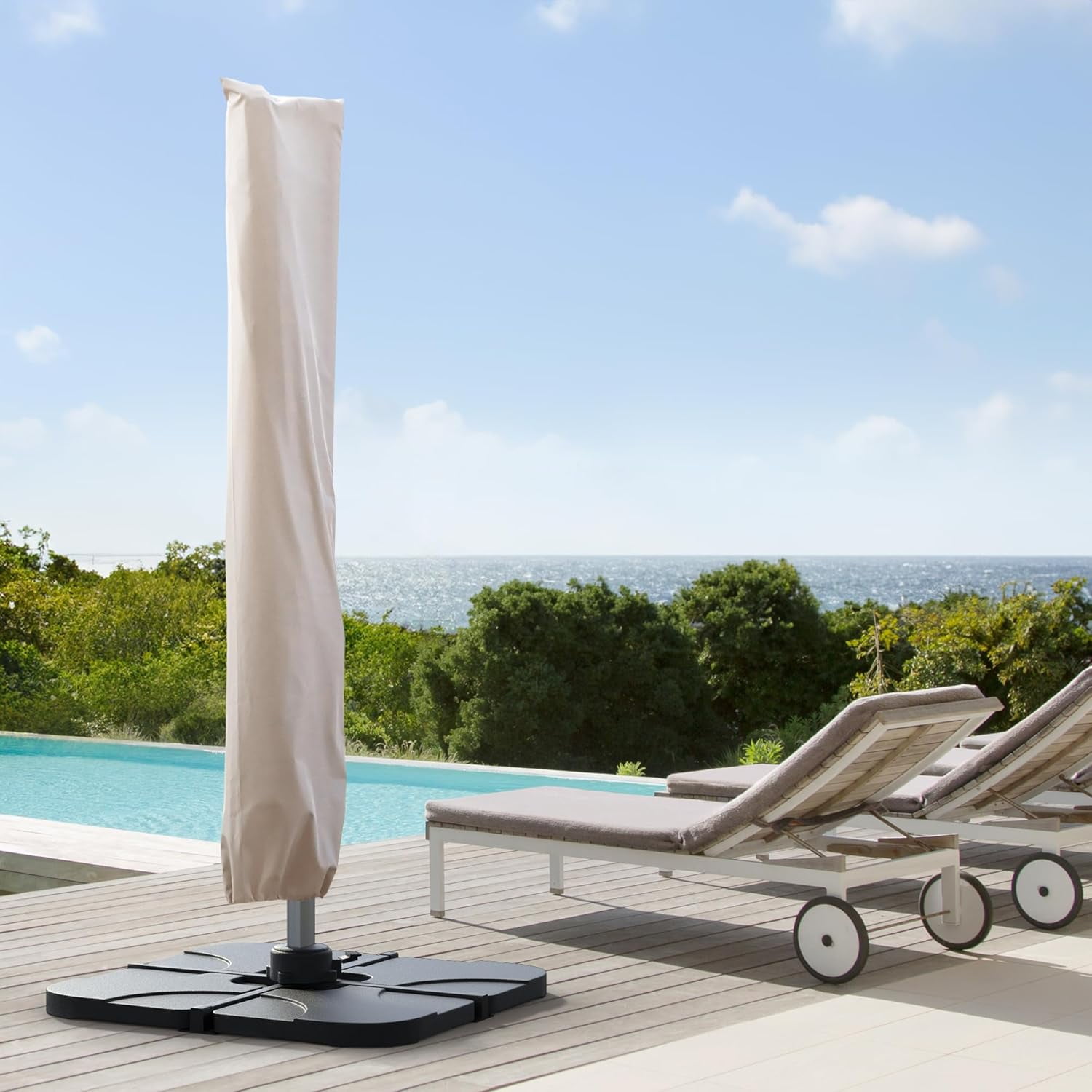 Paramondo Patio Umbrella Cover for 9ft to 13ft Offset Cantilever Umbrella, Outdoor Parasol Covers with Zipper and Push Rod, Waterproof and UV Resistant, Beige