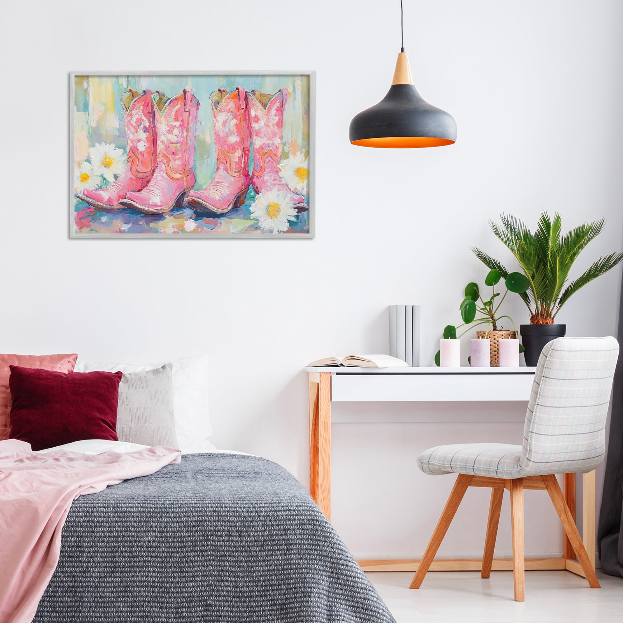 Stupell Industries Pink Cowgirl Boots Pairs Gray Framed Giclee Art, design by Tina LeCour