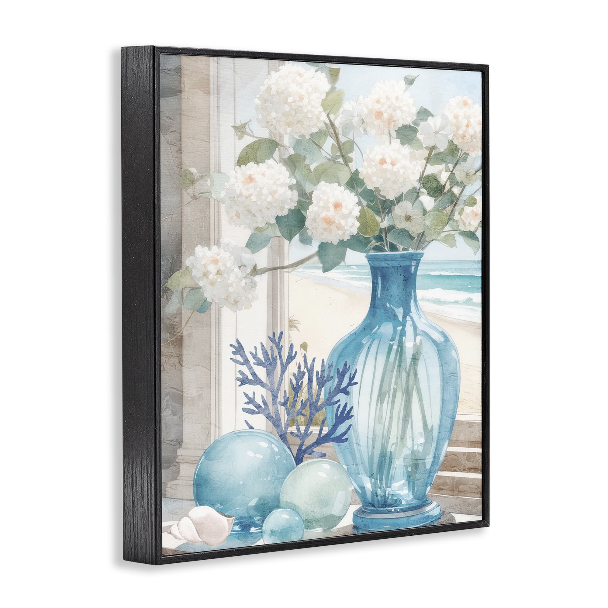 Stupell Industries Sea Glass & Coral Botanical & Floral Painting Black Framed Art Print Wall Art, 24 x 30