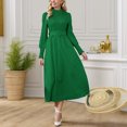 thumbnail image 4 of Gibobby Vestido de manga larga Vestido de longitud media elegante con cuello levantado y corte entallado de color liso para mujer(Verde,G), 4 of 5