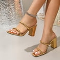 thumbnail image 4 of Strappy Heels for Women Low Chunky Block Heeled Sandals Open Toe Slides Backless Dress Slip On Mules Gold Size 6, 4 of 8