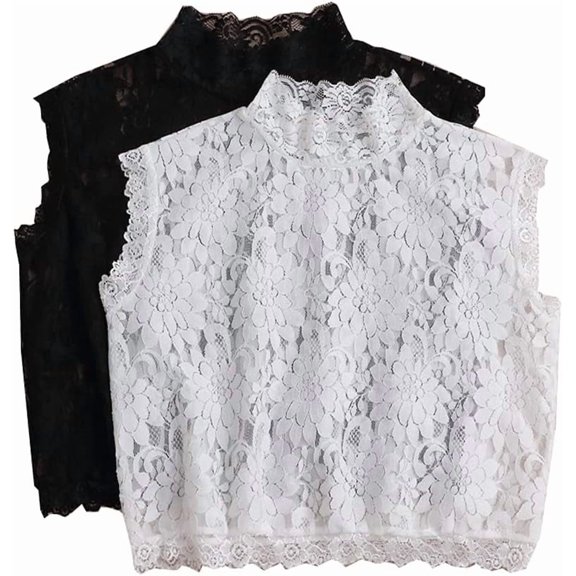 Zhengup 2pcs Women's Lace Fake Collar Detachable Dickey Collar Half Shirts False Collar White Black