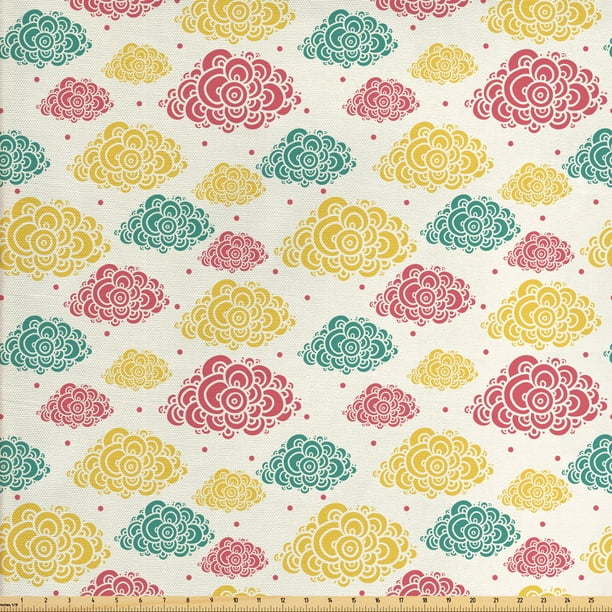 Clouds Fabric by The Yard, Abstract Multicolored Cumulus Clouds with