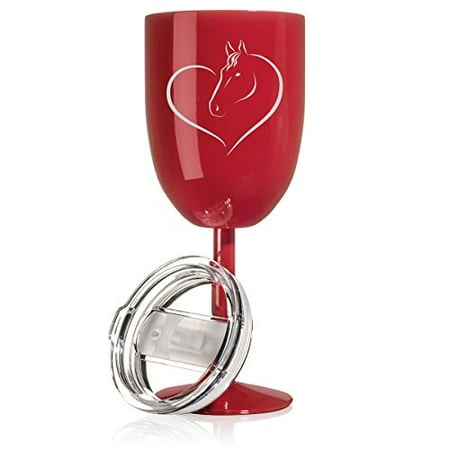 

14 oz Double Wall Vacuum Insulated Stainless Steel Wine Tumbler Glass with Lid Heart Horse (Red)