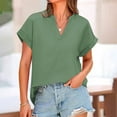 thumbnail image 2 of Linen T-Shirt for Women Summer Short Sleeve V Neck Shirts Casual Loose Cotton Blouse Plain Work Tee Top Lagenlook Tunic Blouses Pullover Top, 2 of 8