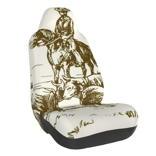 Wukai Cattle Drive By Two Cowboys Full Set Car Seat Covers with Soft Padding Universal Auto Front Seats Protector and Cushion Mat