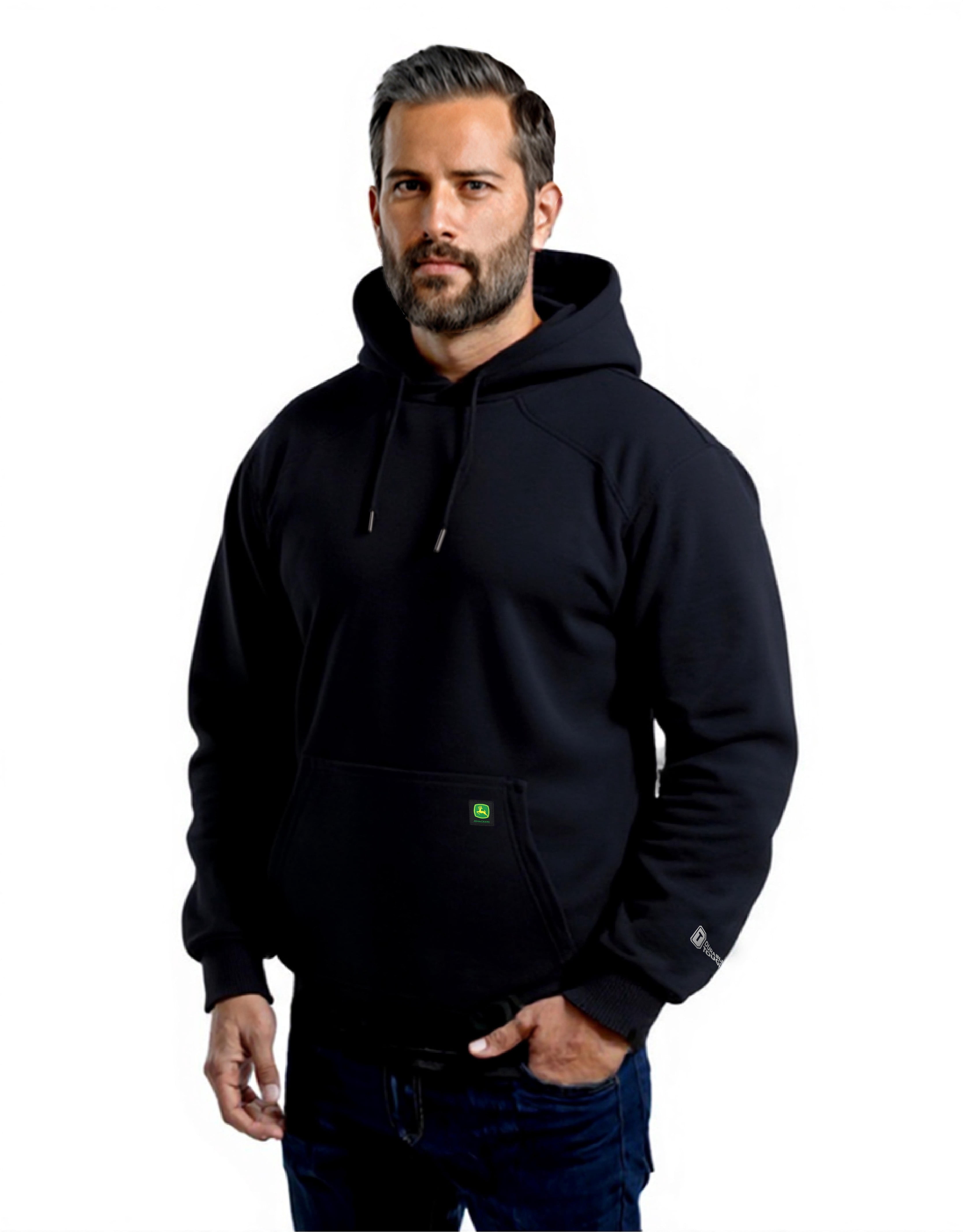 John Deere Men’s Reinforced Pull Over Fleece Hoodie With Nylon Trim, Sizes S-3XL