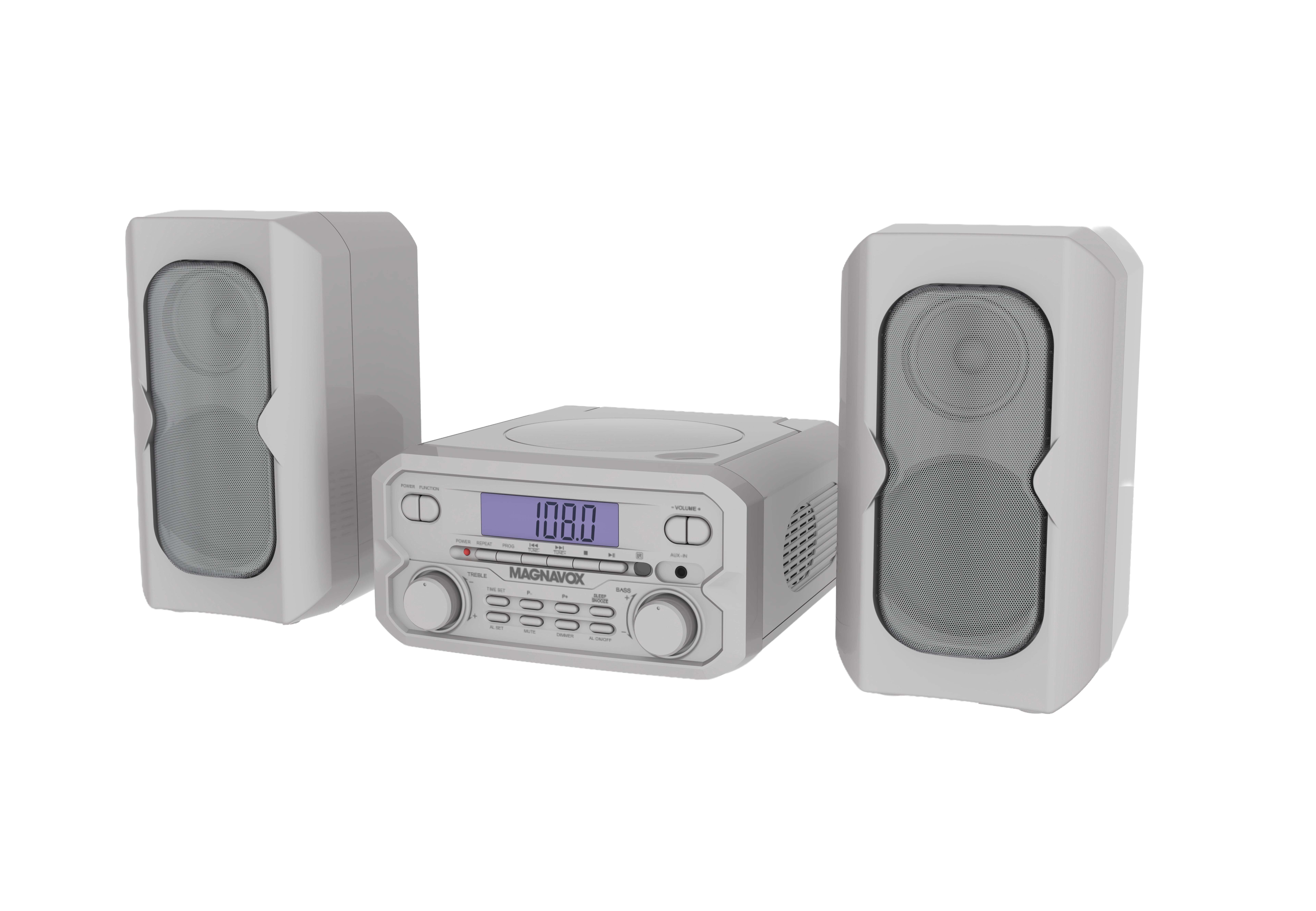 Magnavox Bluetooth 3-in-1 CD Shelf System with FM Stereo, Compact CD Player with Bluetooth Streaming, AUX Input, LCD Display, Top-Loading CD Player, Silver