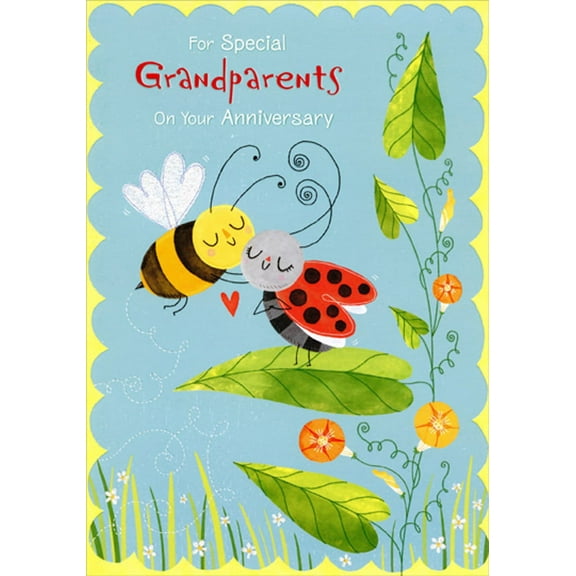 Designer Greetings Bumblebee and Ladybug Kiss Juvenile Wedding Anniversary Congratulations Card for Grandparents