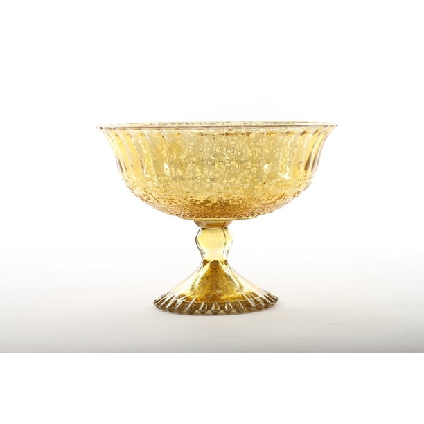 DIY Wedding Koyal Wholesale 5-Inch Antique Gold Glass Compote Bowl Pedestal Flower Bowl ...