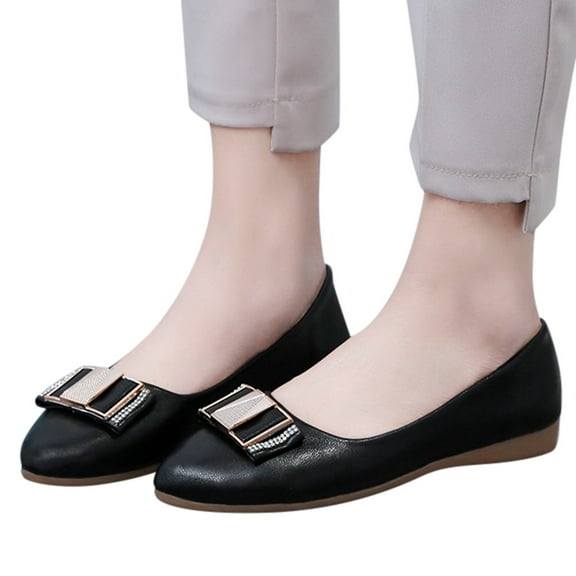 Oyedens Wedge Dress Shoes for Women Fashion Rhinestones Bowknot Office Work Slip on Loafers Ballet Flats