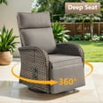 thumbnail image 3 of POCASSY Outdoor Swivel Recliner Chairs Set of 3, Brown Wicker Recliner Patio Swivel Chair with Adjustable Reclining Back and Lifting Footrest for Porch Pool Deck, Gray Cushion, 3 of 10