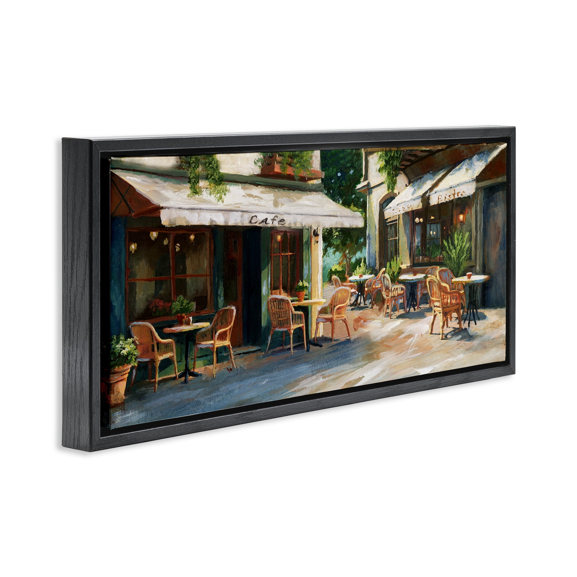 Stupell Industries Sunlit Outdoor Parisian Cafe Black Framed Floater Canvas Wall Art, design by Nan