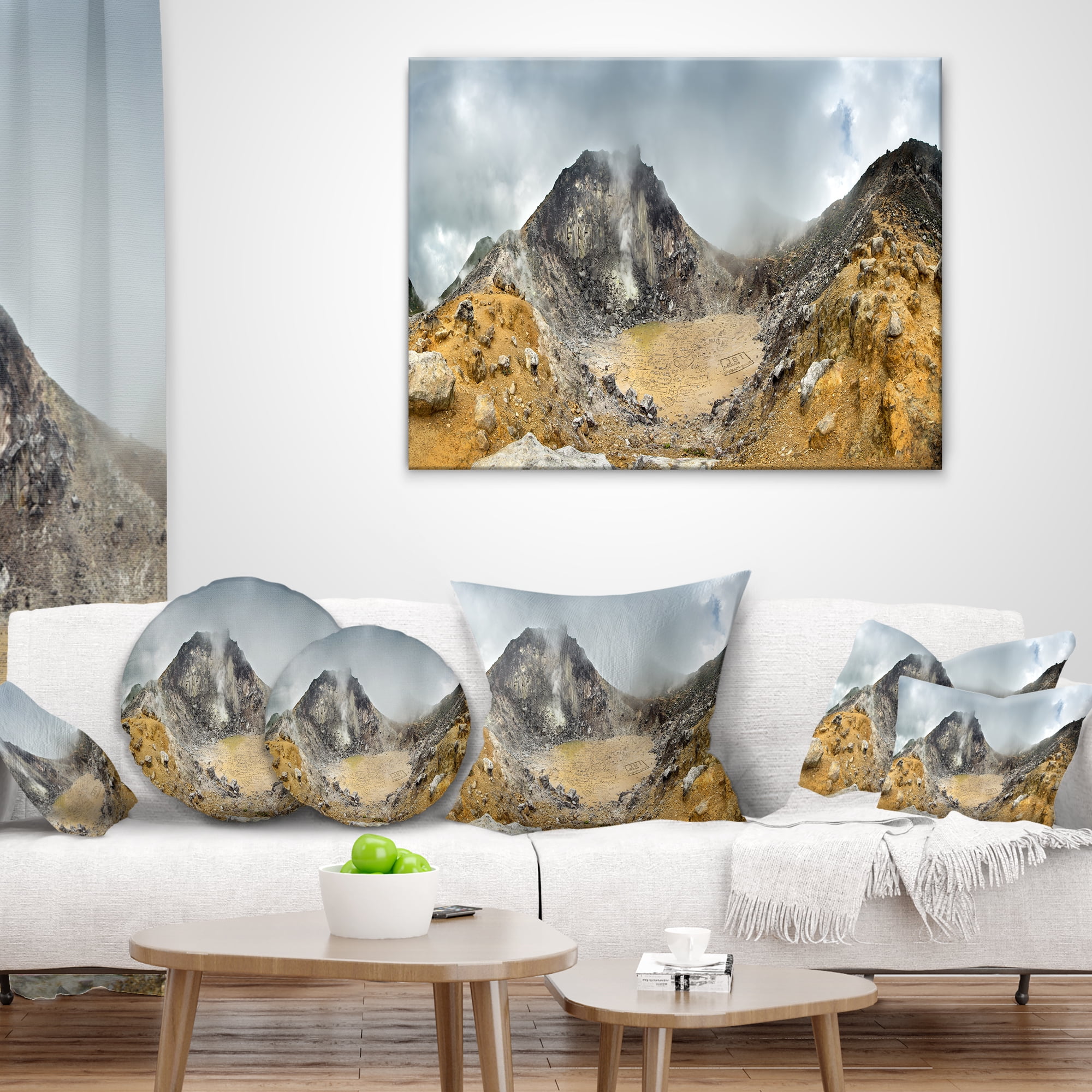 Designart Volcano Panorama with Dramatic Sky - Landscape Printed Throw Pillow - 16x16