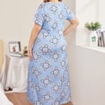 thumbnail image 4 of Baywell Plus Size Long Nightgown Women Short Sleeve Floral Printed Full Length Nightshirt Sleepwear V Neck Loungewear Loose Maxi Night Gowns Soft Sleep Dress XL-4XL, 4 of 7