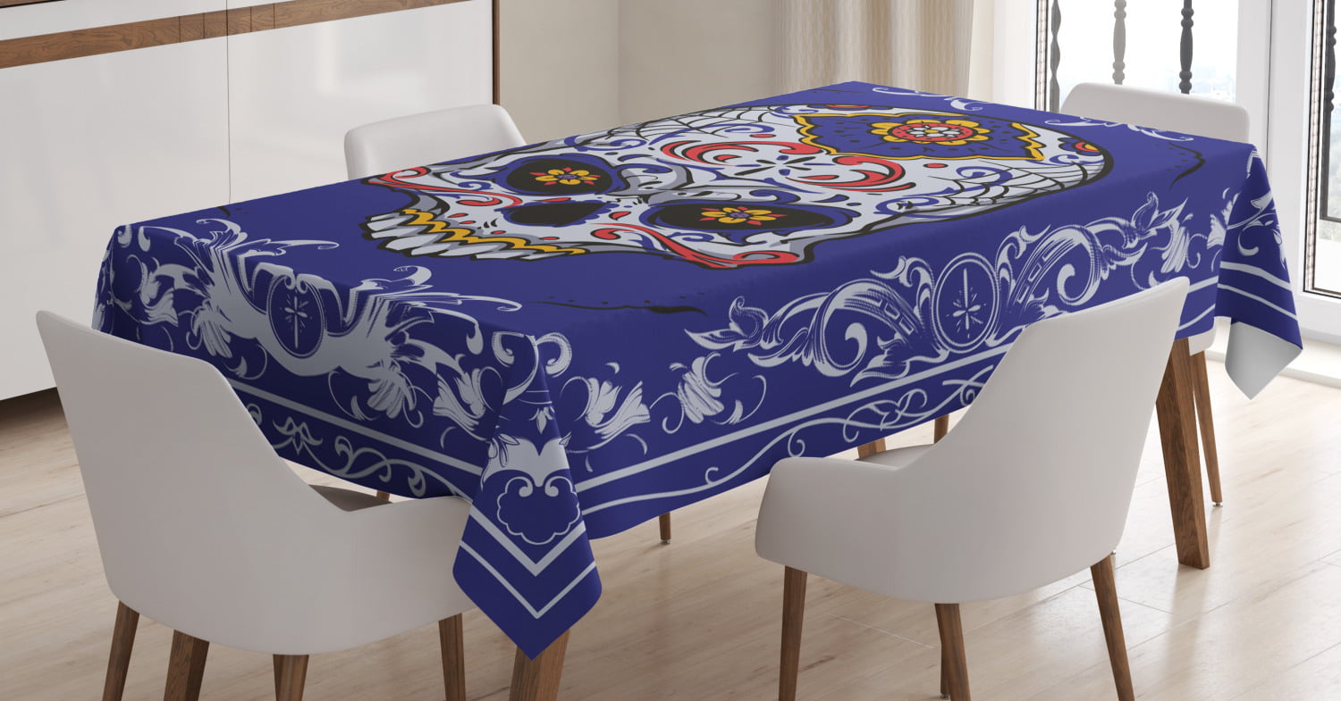 Multicolor Scary Floral Skull with Motifs in Ornate Framework Swirls Gothic Vintage Look Rectangular Table Cover for Dining Room Kitchen Decor 60 X 90 Ambesonne Sugar Skull Tablecloth